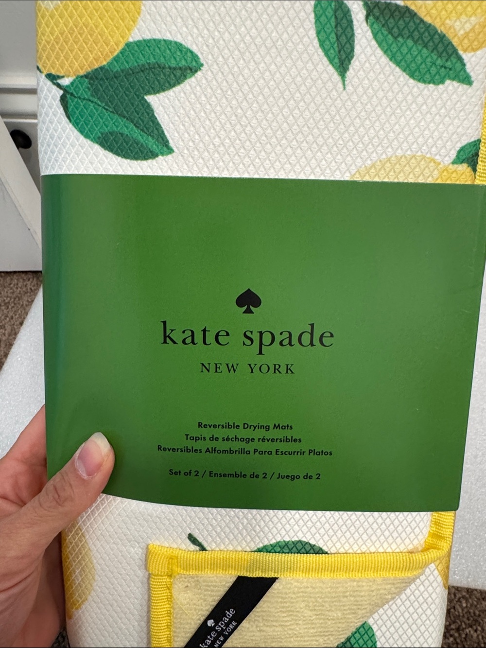 Kate spade lemon print reversible drying mats set of 2 16” x 22” NWT - Picture 4 of 4